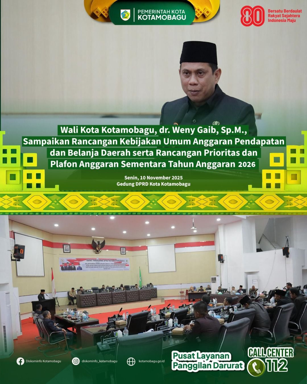 Wali Kota Kotamobagu Sampaikan Rancangan KUA dan PPAS Tahun Anggaran 2026