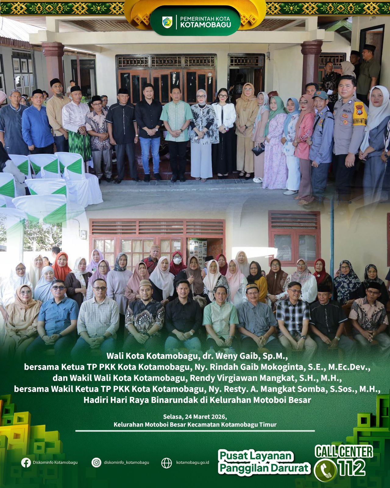 Wali Kota Kotamobagu Hadiri Hari Raya Binarundak di Kelurahan Motoboi Besar