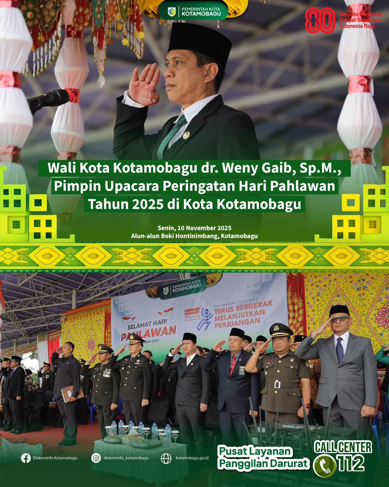 Wali Kota Kotamobagu Pimpin Upacara Peringatan Hari Pahlawan Tahun 2025