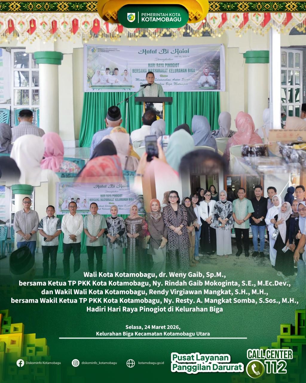 Wali Kota dan Wakil Wali Kota Kotamobagu Hadiri Perayaan Hari Raya Pinogiot di Kelurahan Biga