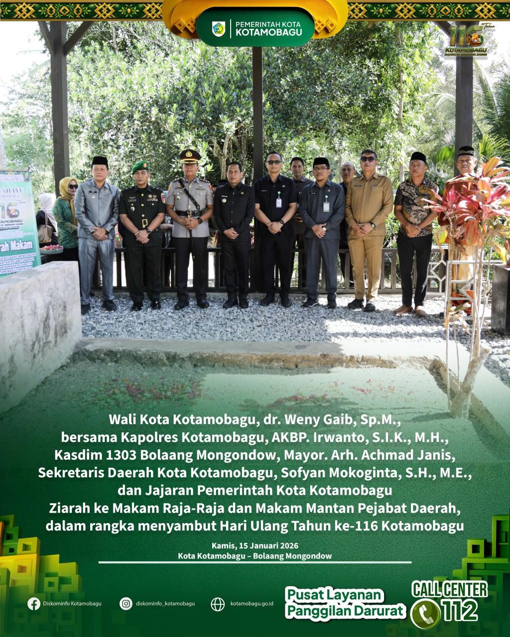 Ziarah ke Makam Raja-Raja dan Mantan Pejabat Daerah, Wali Kota Kotamobagu Ajak Teladani Jasa Para Pendahulu