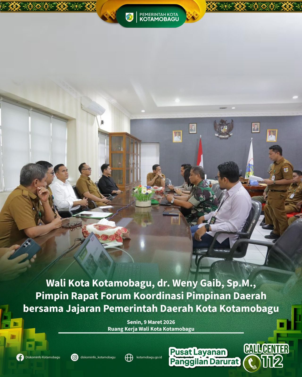 Wali Kota Kotamobagu Pimpin Rapat Forum Koordinasi Pimpinan Daerah