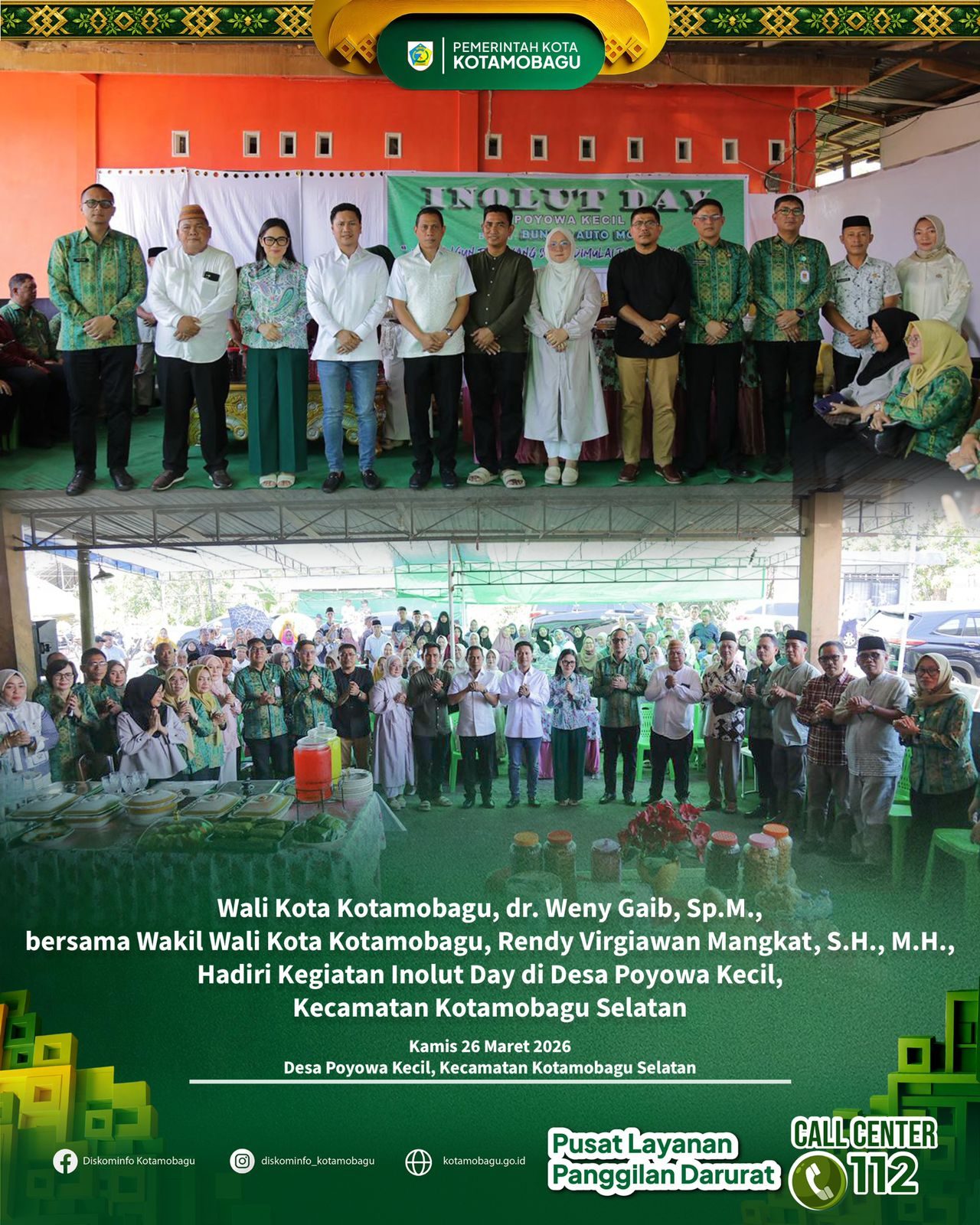 Wali Kota dan Wakil Wali Kota Kotamobagu Hadiri Inolut Day di Desa Poyowa Kecil