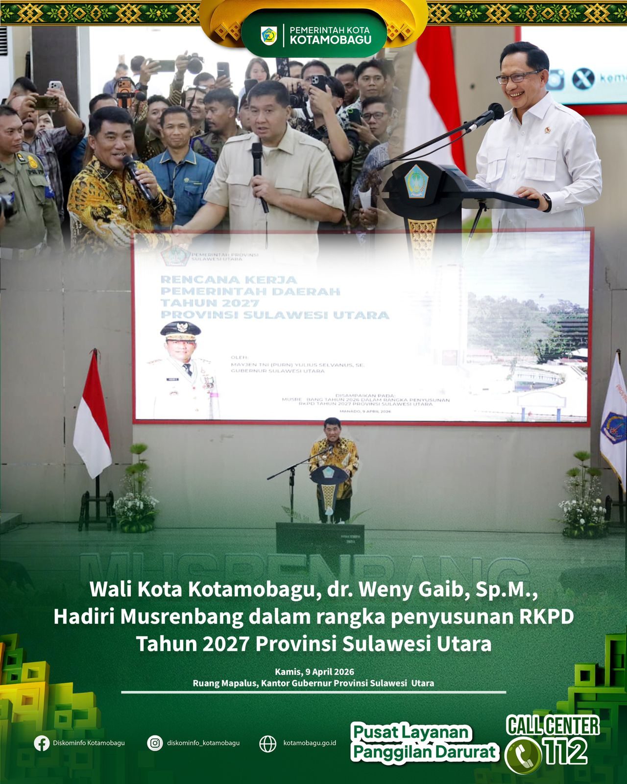 Wali Kota Kotamobagu, dr. Weny Gaib, Sp.M., Hadiri Musrenbang RKPD Provinsi Sulawesi Utara Tahun 2027