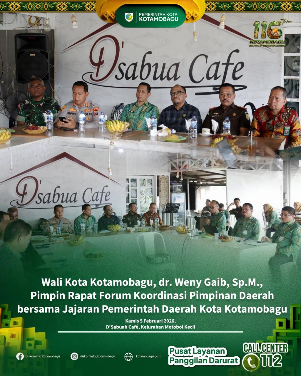 Wali Kota Kotamobagu Pimpin Rapat Forkopimda Bersama Jajaran Pemerintah Daerah