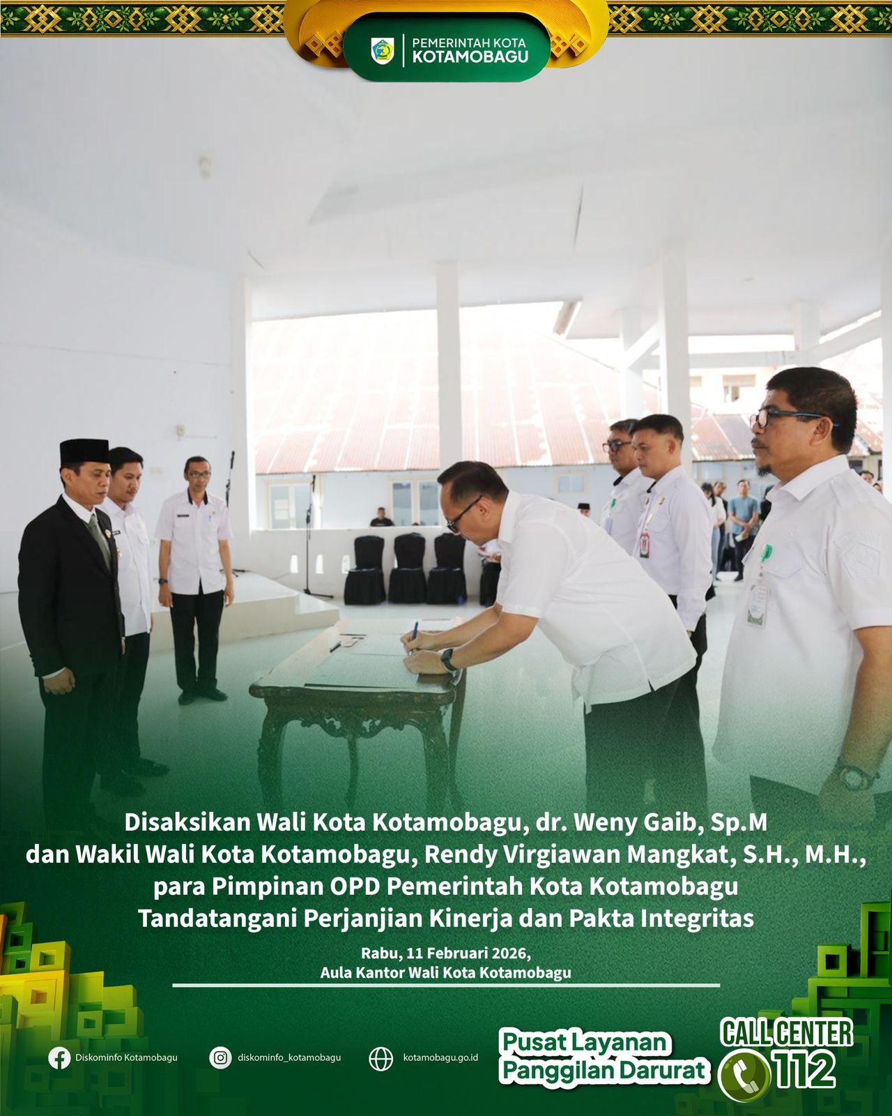 Pimpinan OPD Pemkot Kotamobagu Tanda Tangani Perjanjian Kinerja dan Pakta Integritas