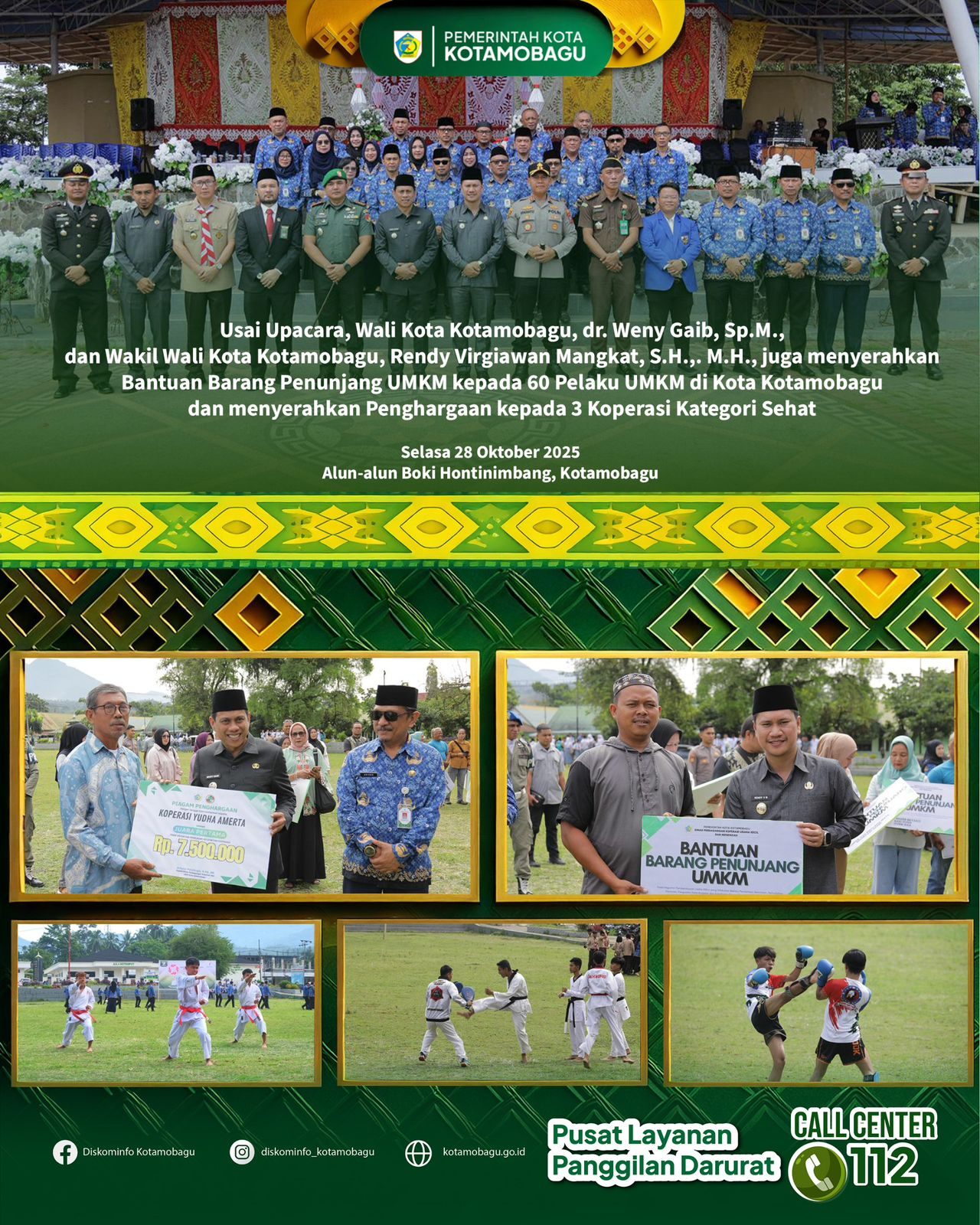 Wali Kota dan Wakil Wali Kota Kotamobagu Serahkan Bantuan bagi Pelaku UMKM