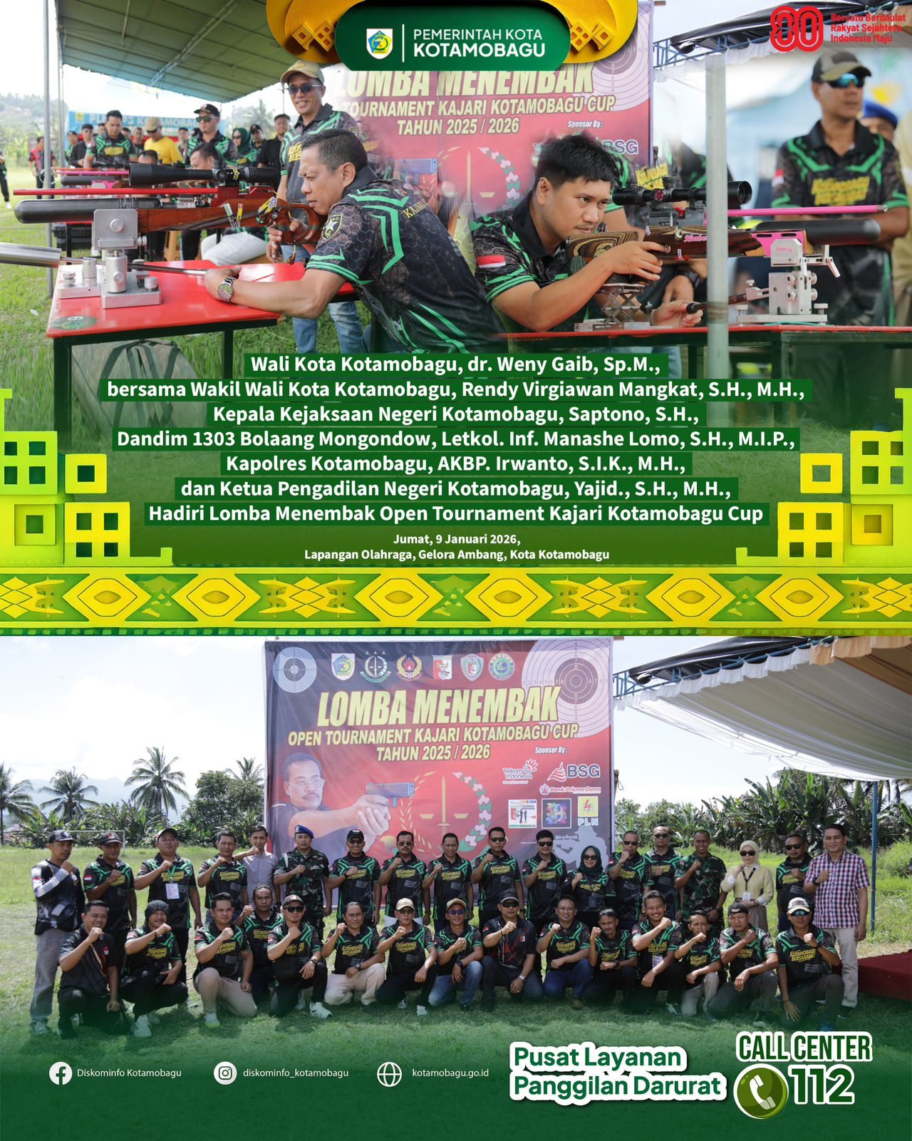 Wali Kota dan Forkopimda Kotamobagu Hadiri Lomba Menembak Open Tournament Kajari Kotamobagu Cup