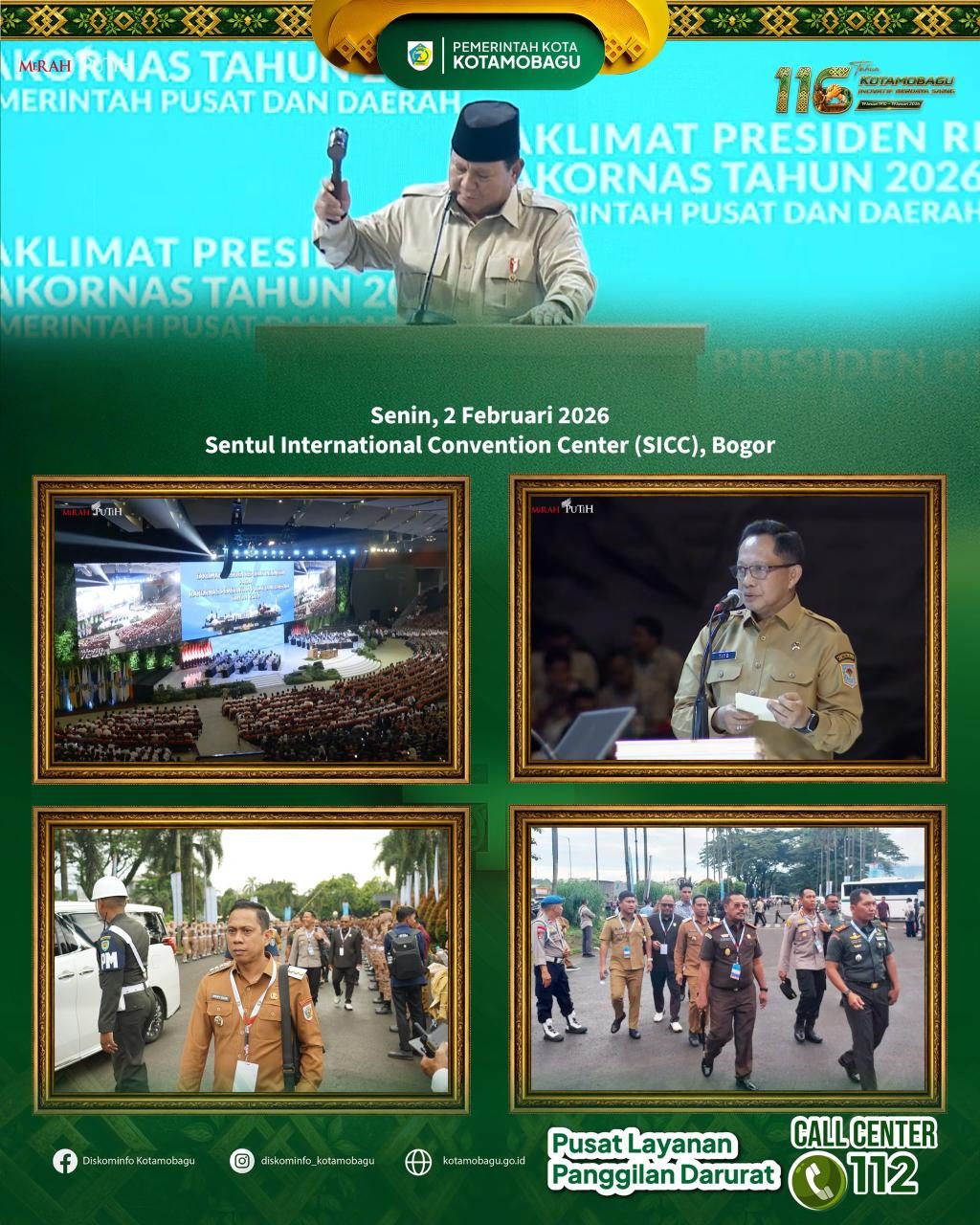 Wali Kota dan Wakil Wali Kota Kotamobagu Hadiri Rakornas Pemerintah Pusat dan Daerah Tahun 2026