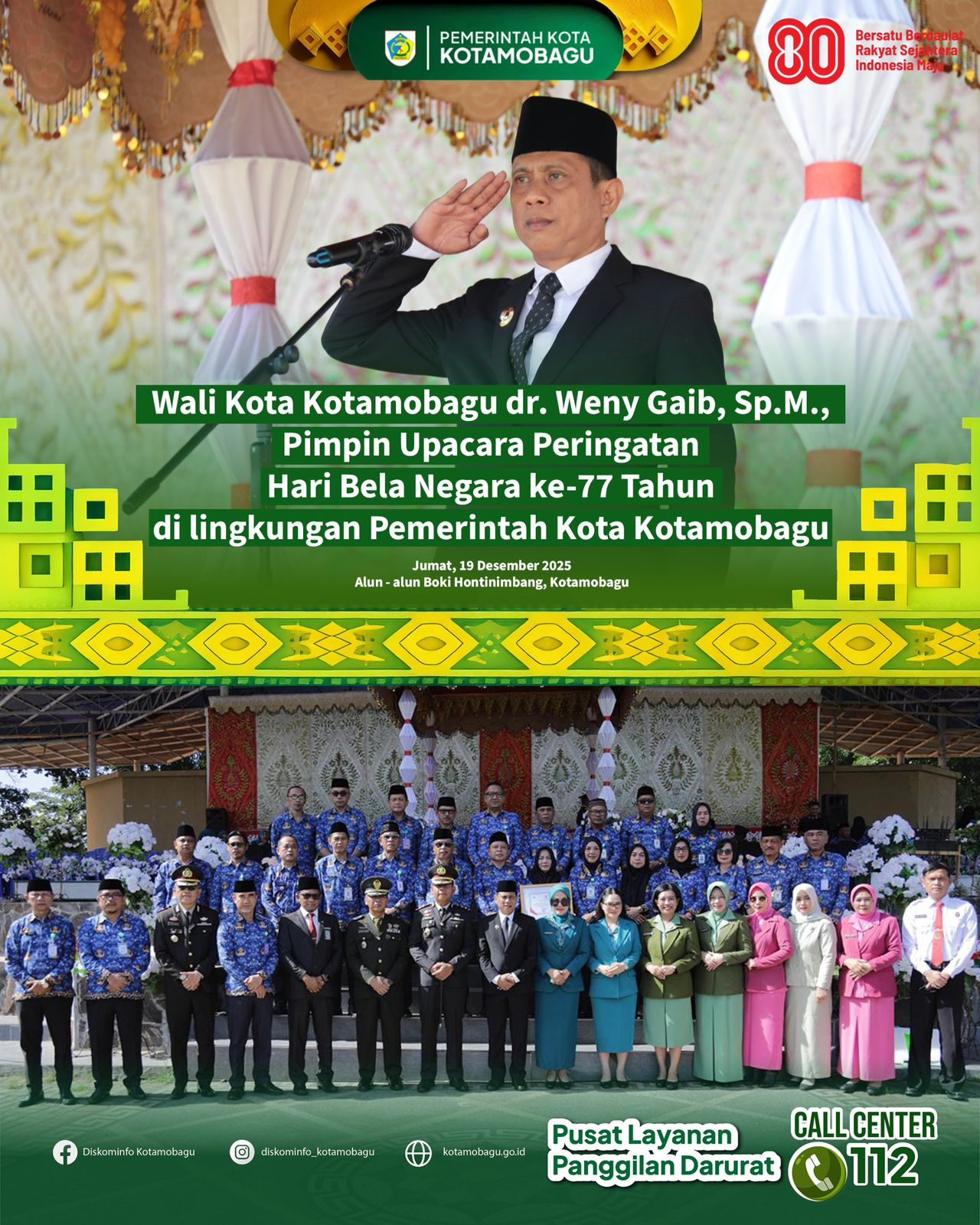 Wali Kota Kotamobagu Pimpin Upacara Peringatan Hari Bela Negara ke-77 Tahun 2025