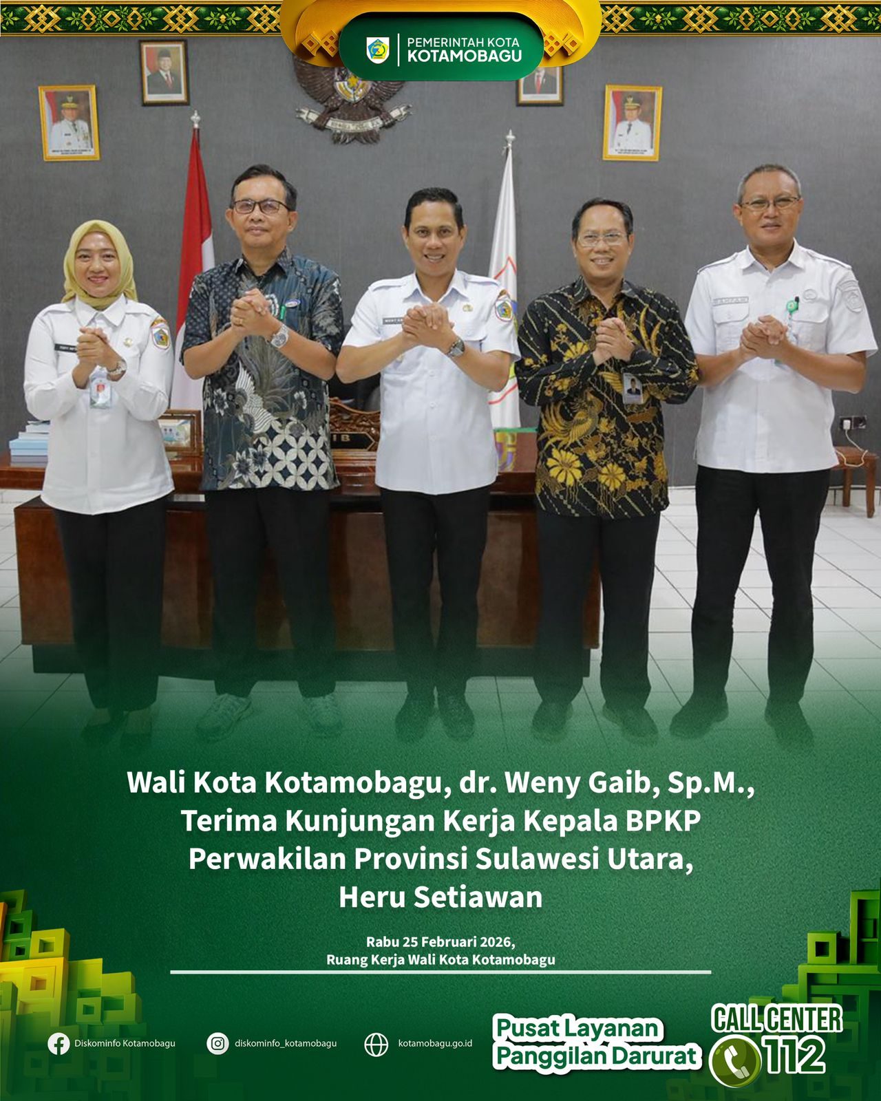 Wali Kota Kotamobagu Terima Kunjungan Kerja Kepala BPKP Perwakilan Sulut
