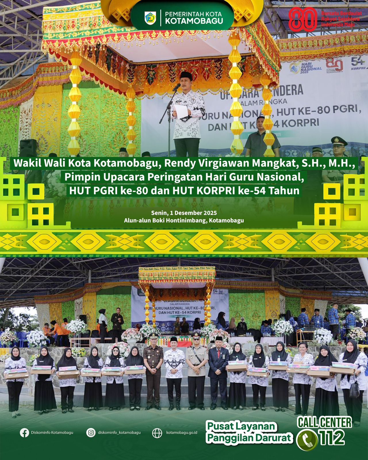 Wakil Wali Kota Kotamobagu Pimpin Upacara Tiga Hari Besar Nasional, Tegaskan Guru sebagai Agen Peradaban dan KORPRI Kekuatan Pemersatu
