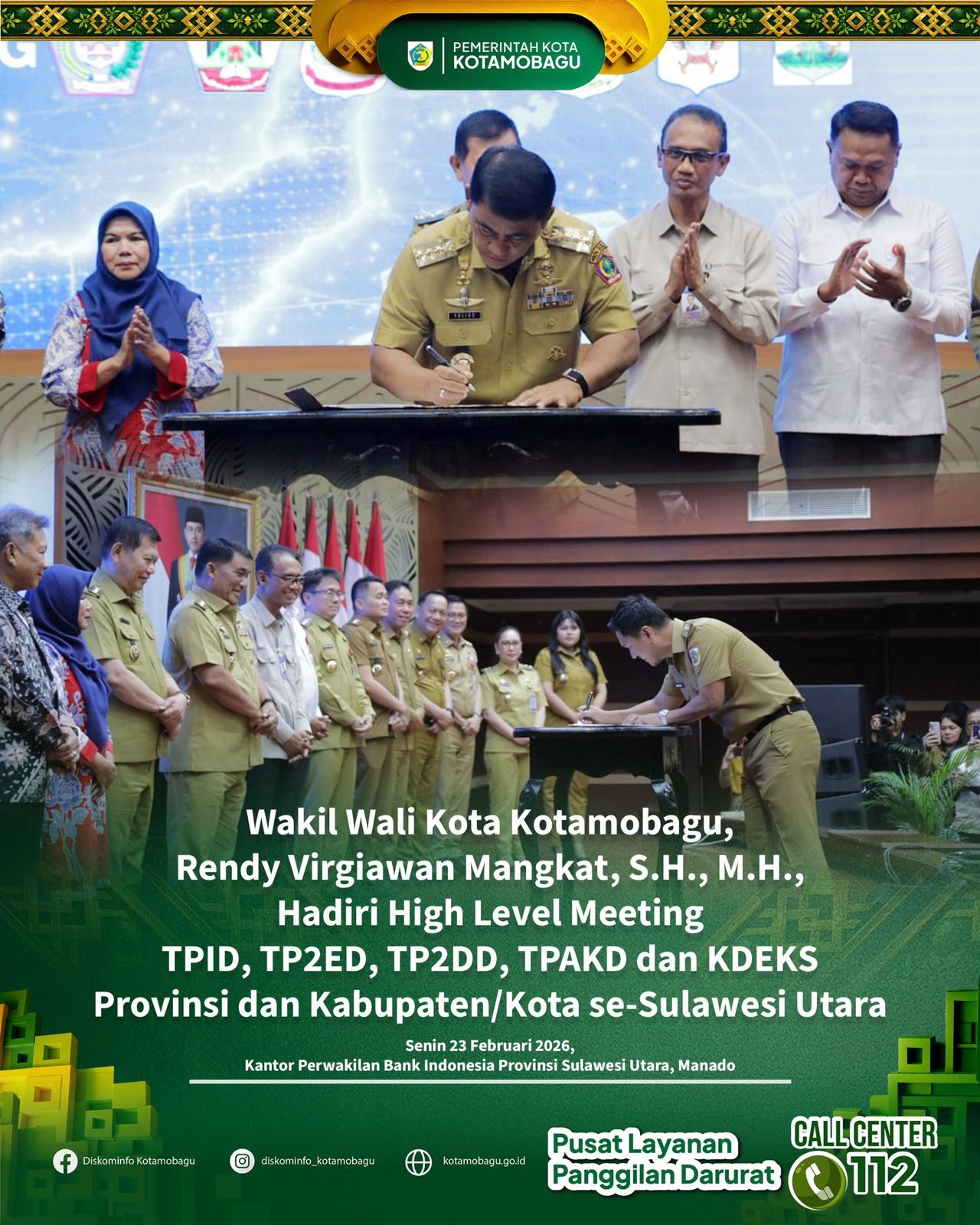 Wakil Wali Kota Kotamobagu Hadiri High Level Meeting TPID, TP2ED, TP2DD, TPAKD dan KDEKS se-Sulawesi Utara