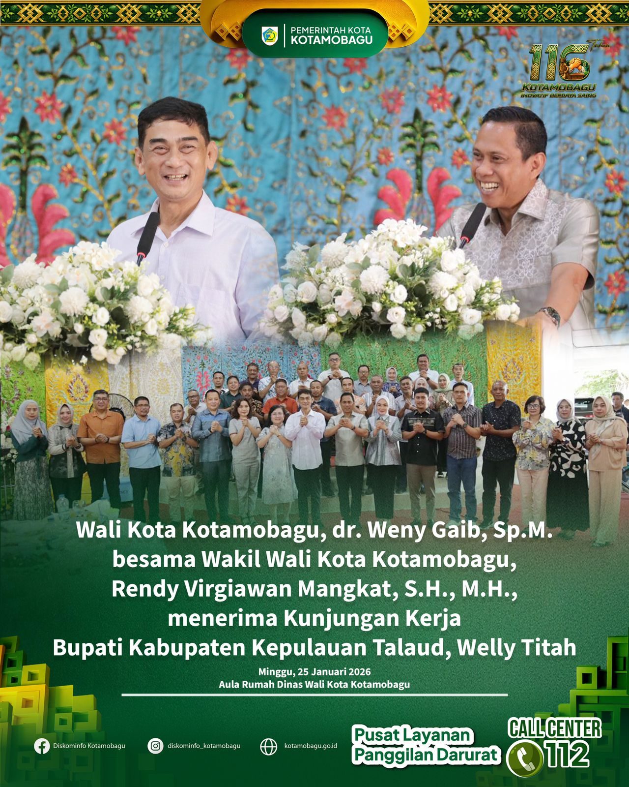 Wali Kota dan Wakil Wali Kota Kotamobagu Terima Kunjungan Kerja Bupati Kepulauan Talaud