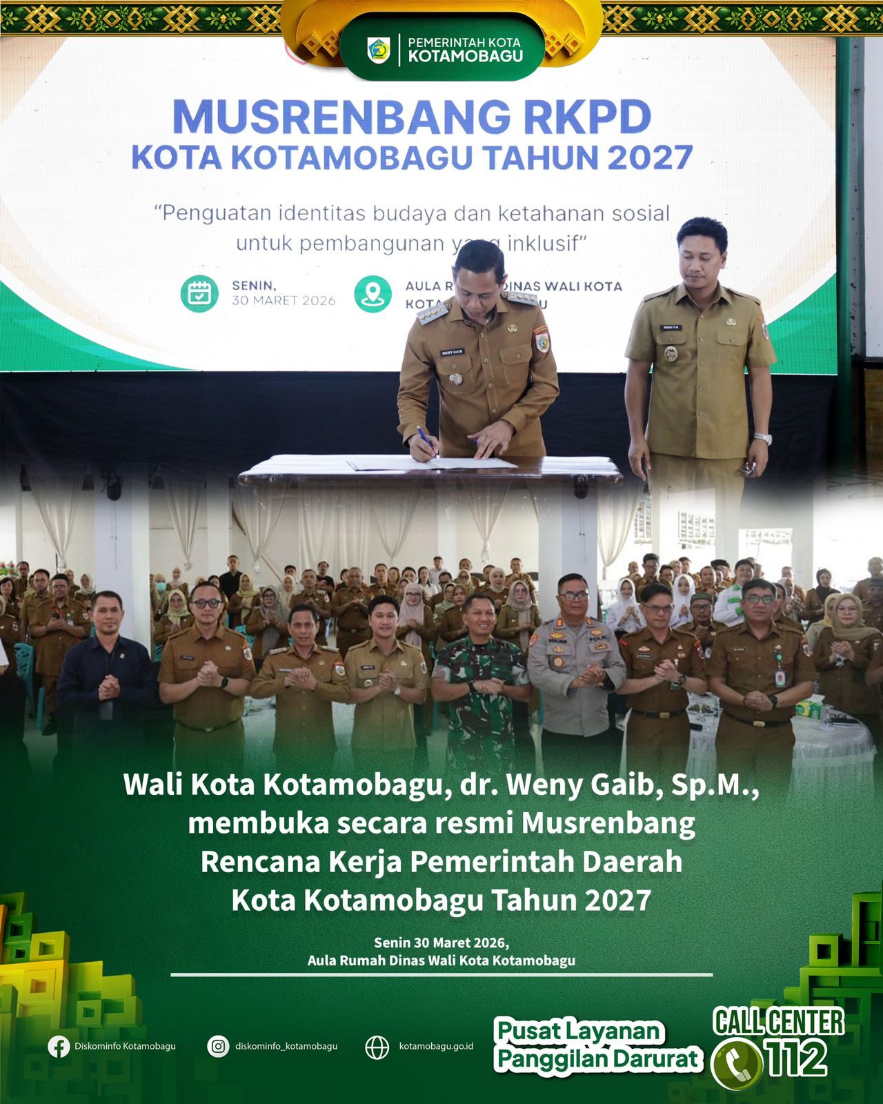 Wali Kota Kotamobagu Resmi Buka Musrenbang RKPD Tahun 2027