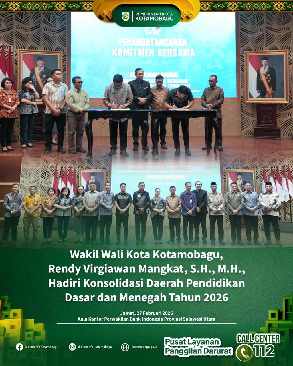 Wakil Wali Kota Kotamobagu Hadiri Konsolidasi Daerah Pendidikan Dasar dan Menengah Tahun 2026