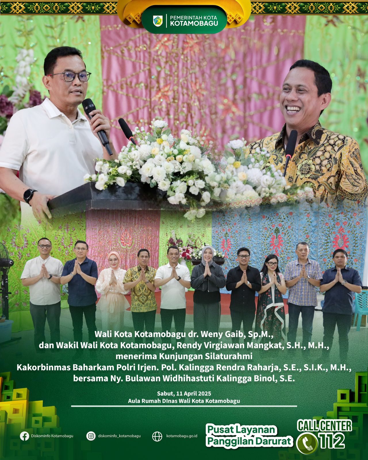 Wali Kota dan Wakil Wali Kota Kotamobagu Terima Kunjungan Silaturahmi Kakorbinmas Baharkam Polri