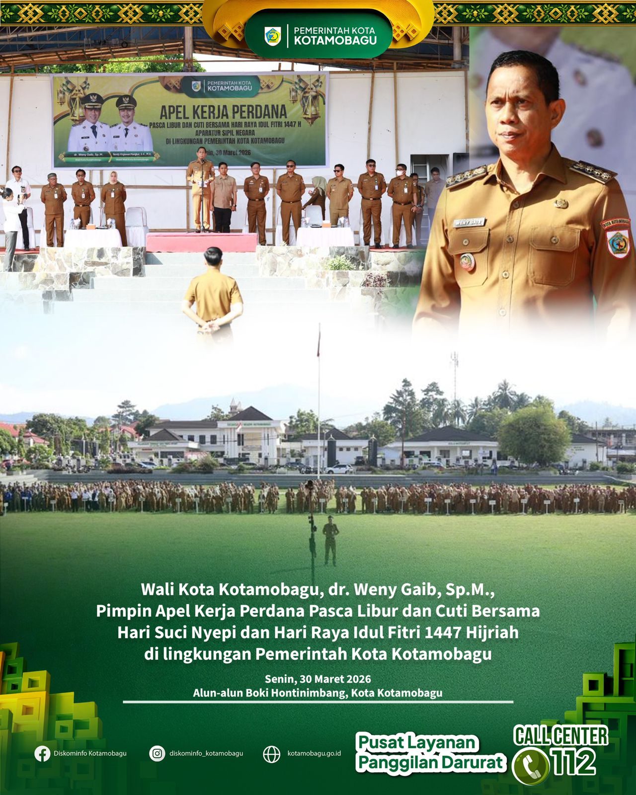 Wali Kota Kotamobagu Pimpin Apel Kerja Perdana Pasca Libur Nyepi dan Idul Fitri 1447 Hijriah