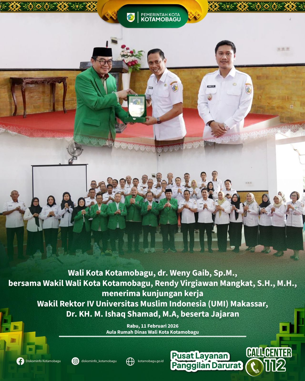 Wali Kota dan Wakil Wali Kota Kotamobagu Terima Kunjungan Kerja Wakil Rektor IV UMI Makassar