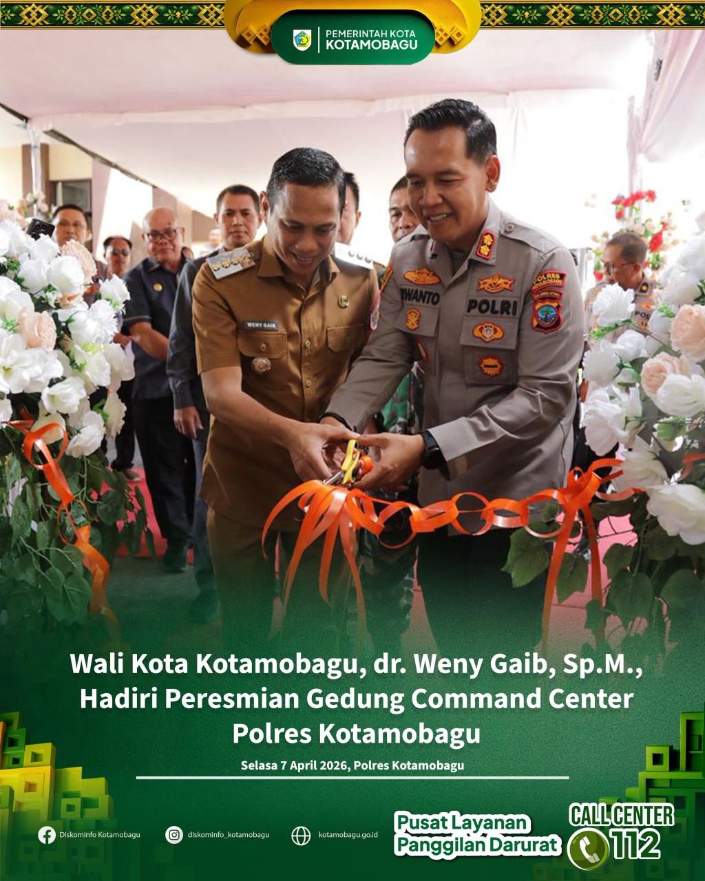 Wali Kota Kotamobagu Hadiri Peresmian Gedung Command Center Polres Kotamobagu