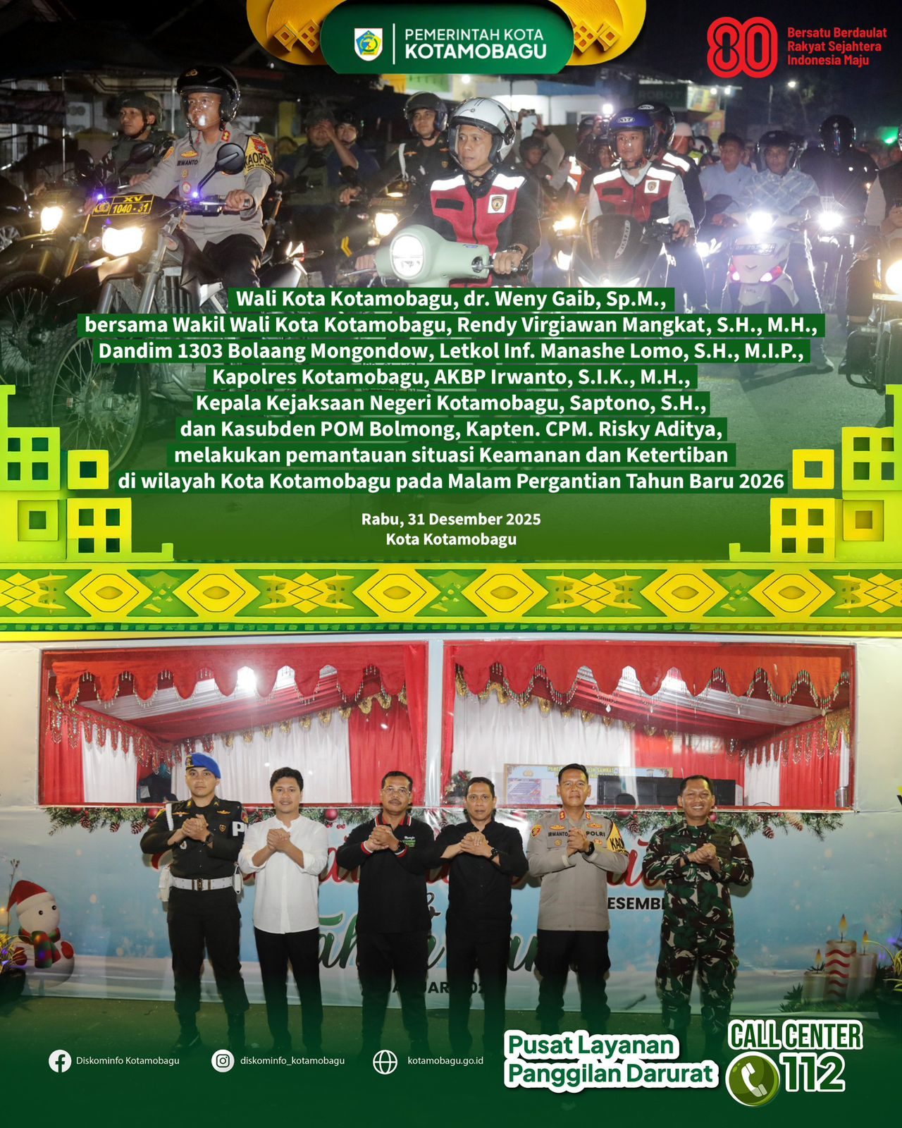 Pemerintah Kota Kotamobagu Lakukan Pemantauan Kamtibmas Malam Pergantian Tahun Baru 2026