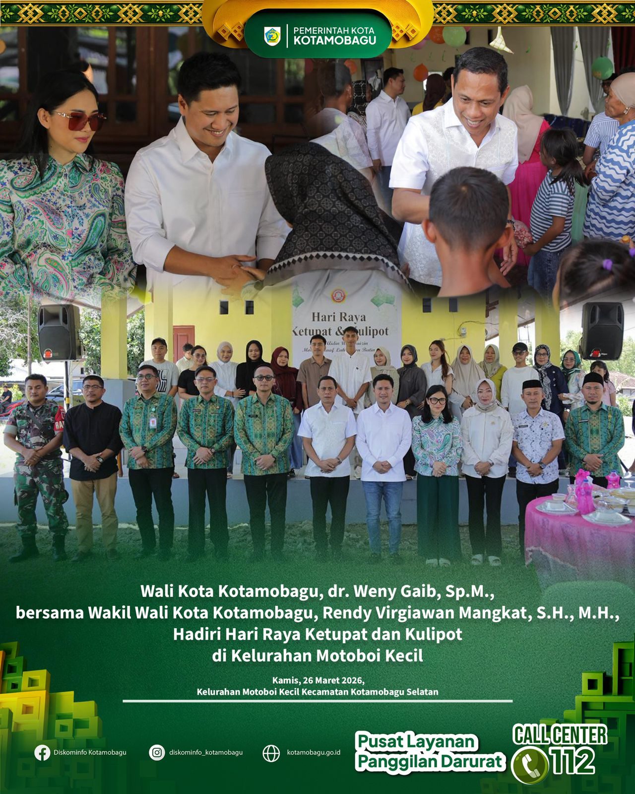 Wali Kota dan Wakil Wali Kota Kotamobagu Hadiri Hari Raya Ketupat dan Kulipot di Kelurahan Motoboi Kecil