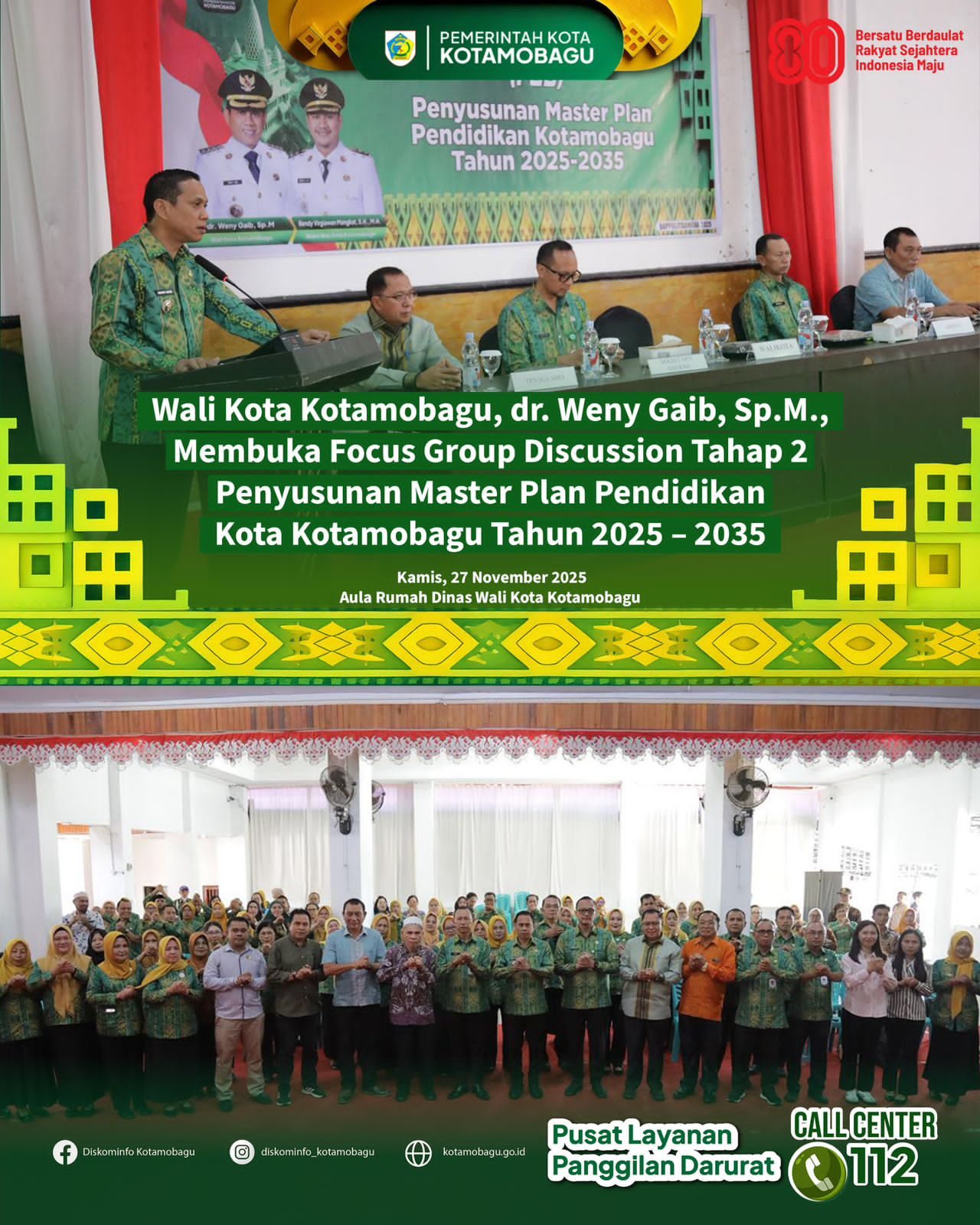 Wali Kota Kotamobagu Buka Focus Group Discussion Tahap II Penyusunan Master Plan Pendidikan 2025–2035