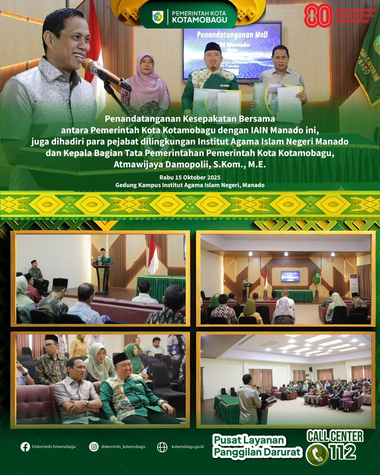 Pemkot Kotamobagu dan IAIN Manado Tandatangani Kesepakatan Bersama Terkait Peningkatan Mutu Pendidikan dan SDM
